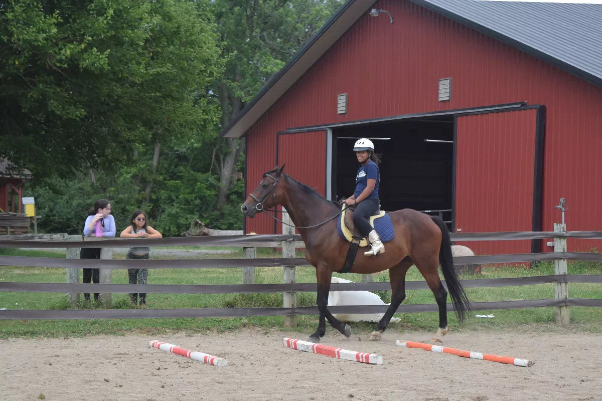 camper riding a horse at the ranch